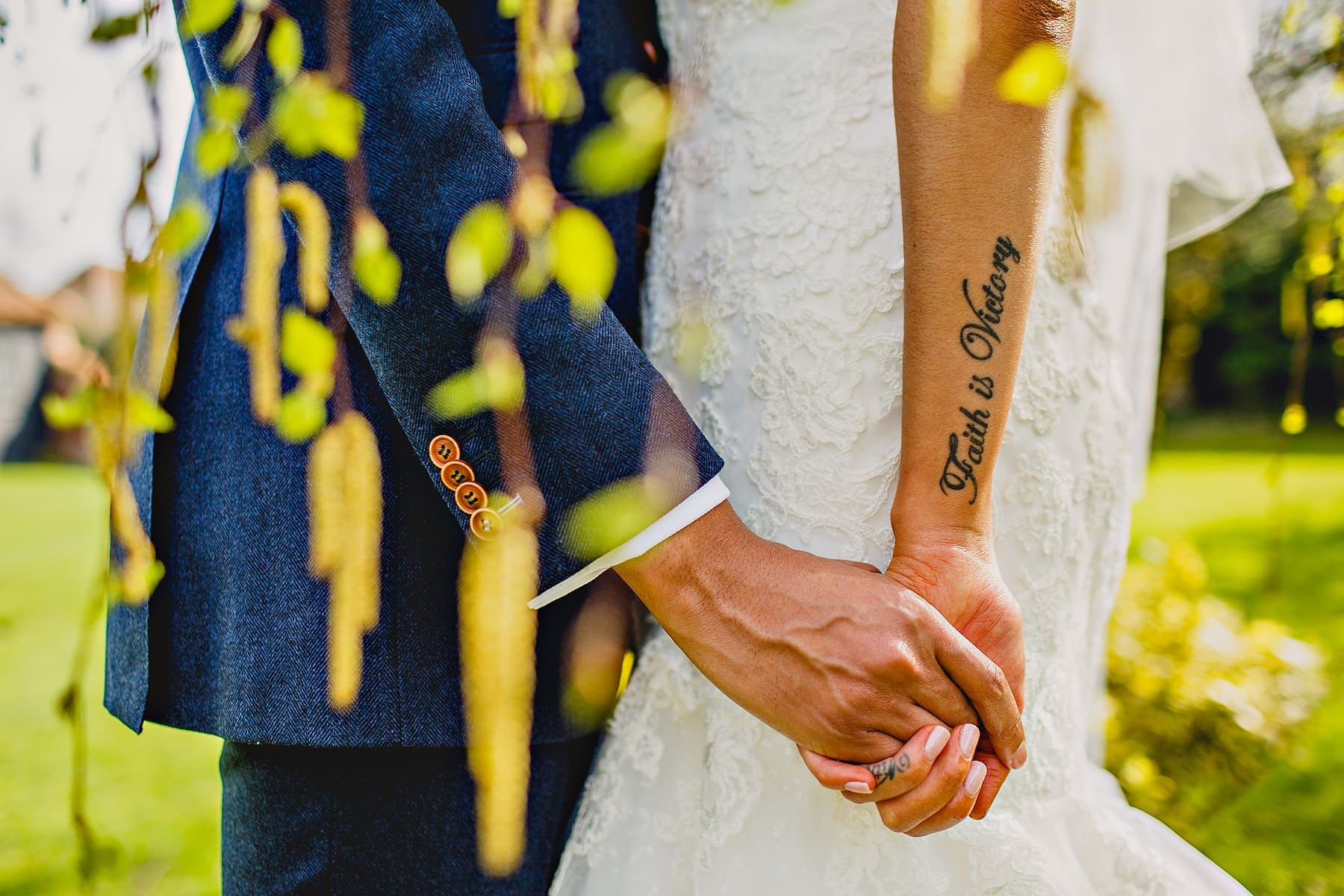 Bride Groom Tattoo Leez Priory London Wedding Photographer,